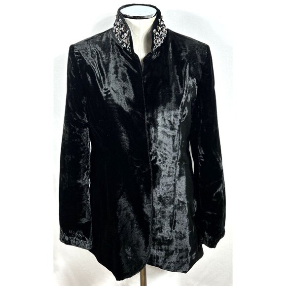 Soft Surroundings Jacket Womens Sz M Single Buttons Rhinestones Velvet - Picture 1 of 9